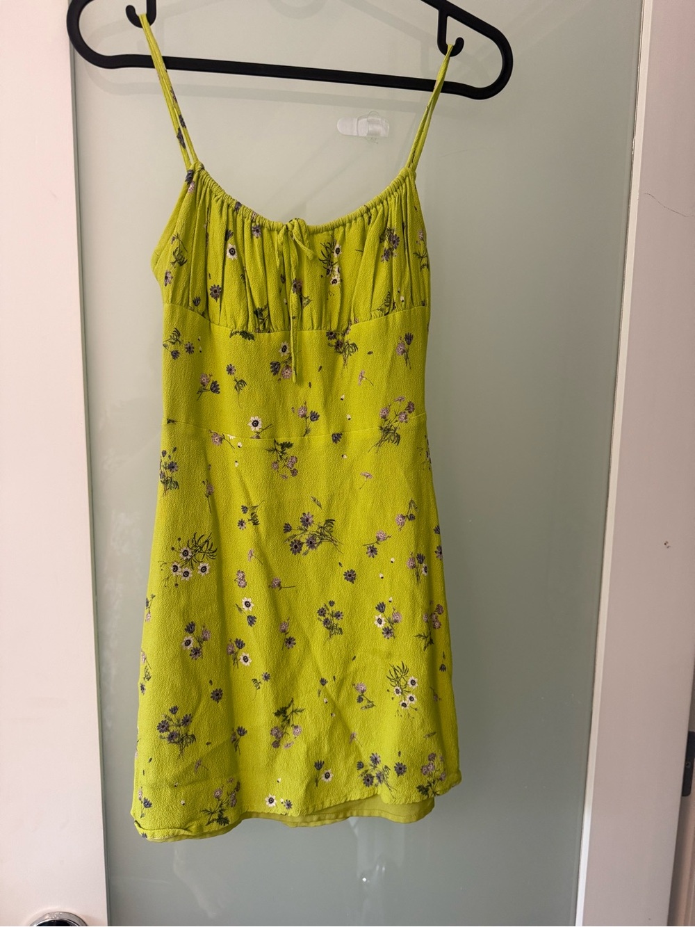 Aritzia Lime Green Floral Spaghetti-Strap Dress